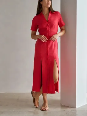 He036 Bright Red Midi Dress