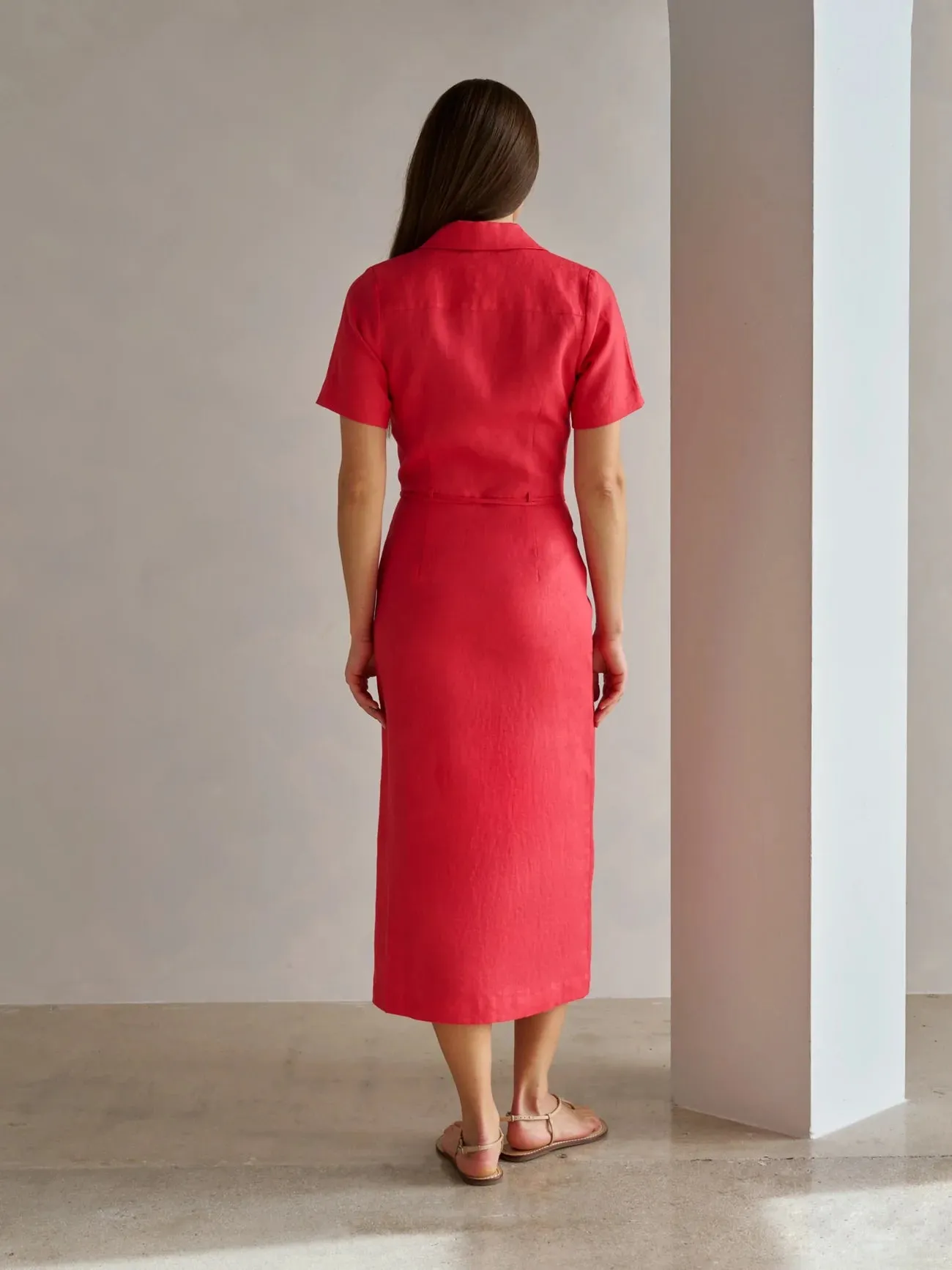 He036 Bright Red Midi Dress
