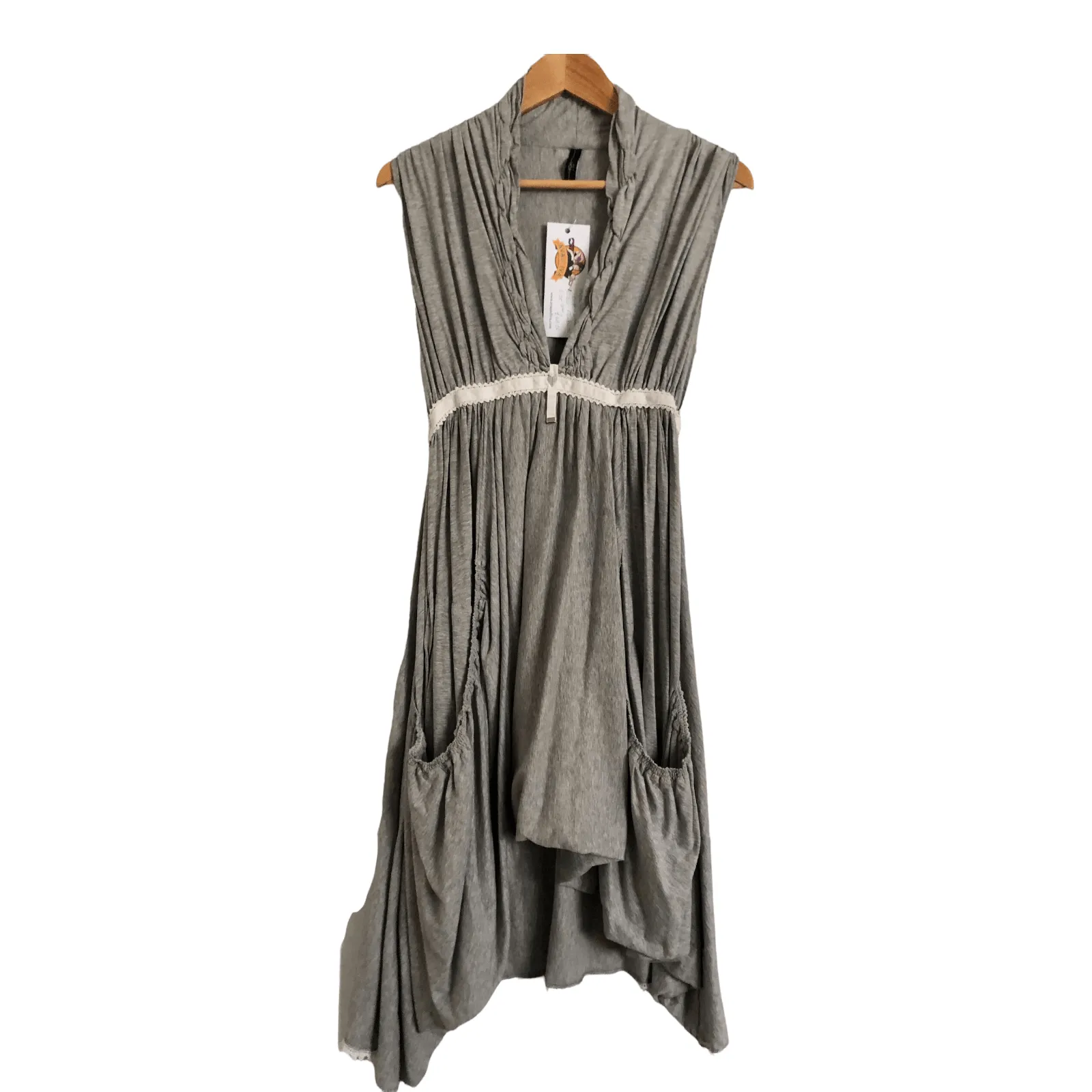 High Use 100% Jersey Cotton Cap Sleeve Midi Dress Grey Size S/M