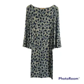 Isabel de Pedro Stretch Jersey Bell Sleeve Midi Dress Blue / Cream Print UK Size 6