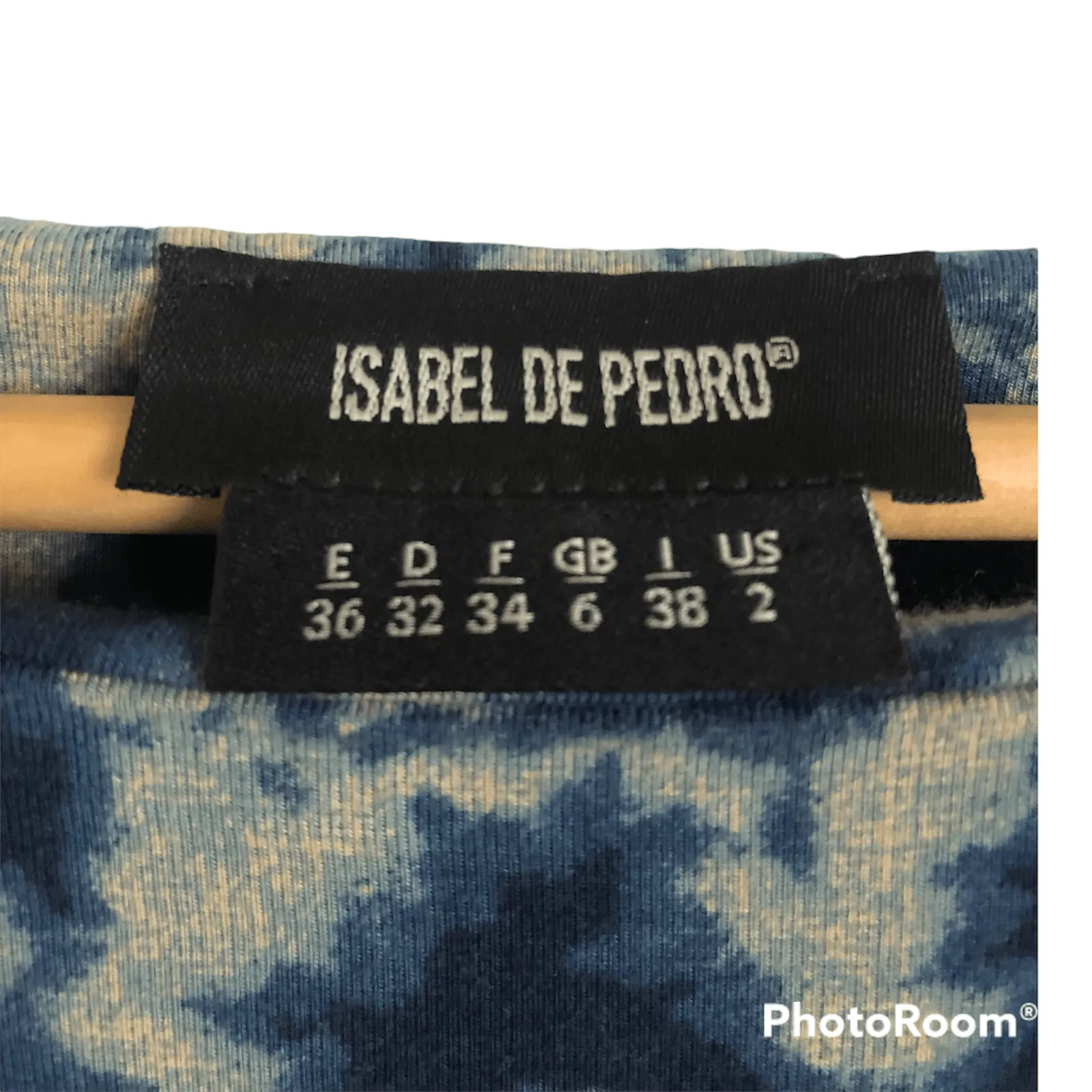 Isabel de Pedro Stretch Jersey Bell Sleeve Midi Dress Blue / Cream Print UK Size 6