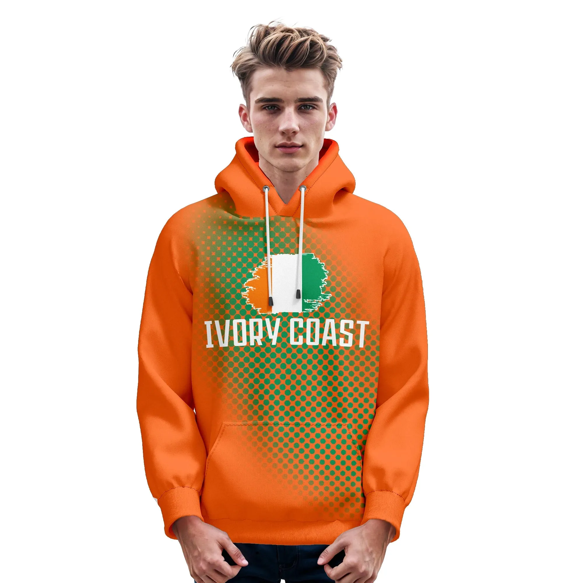 Ivory Coast Soccer Hoodie with Custom National Flag Design - Orange Pullover for Men, Women, and Youth - Perfect Football Sweatshirt Gift (S-5XL)