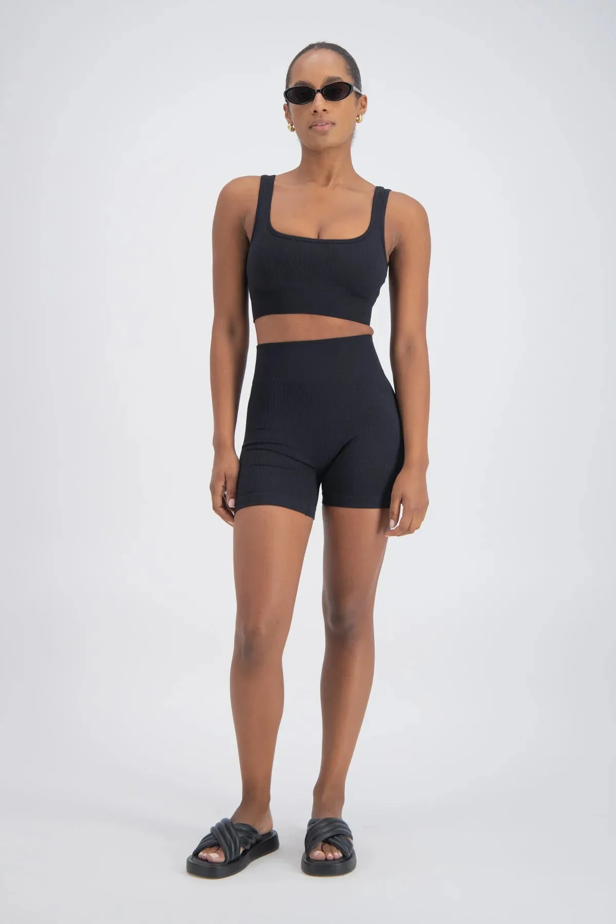 Jasmine Alexa Palermo Seamless Rib Knit Crop Top Black