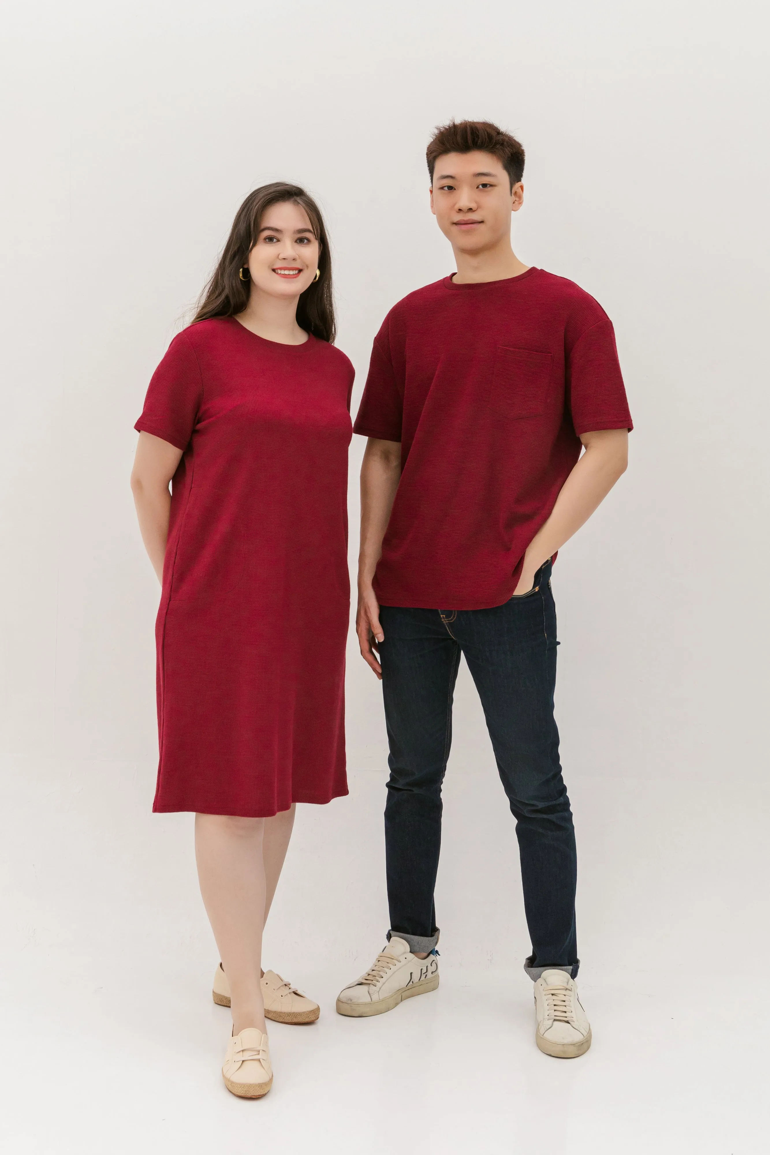 Kara Waffle Knit Midi Dress In Maroon