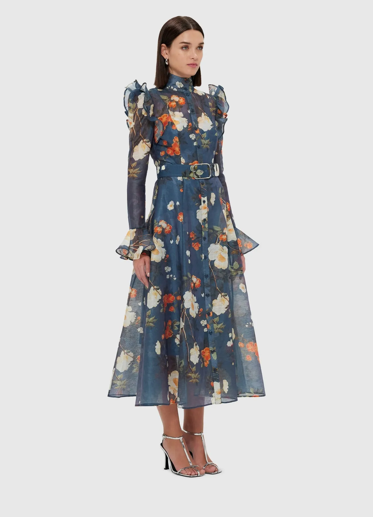 Katrina Butterfly Sleeve Midi Dress - Pear Blossom Print