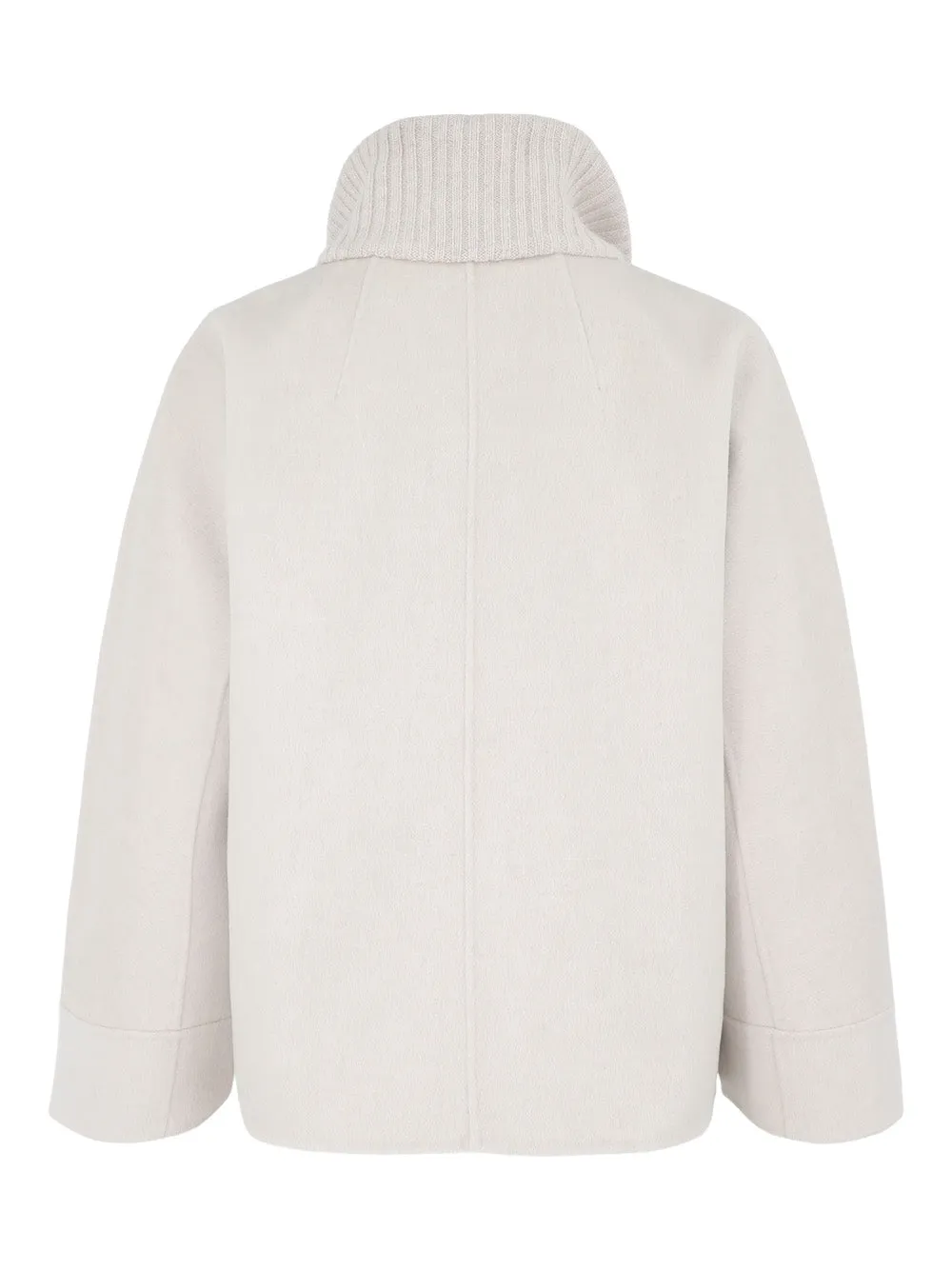 Kinross Cashmere Short Knit Trim Zip Mock Coat in Birch