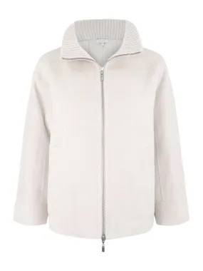 Kinross Cashmere Short Knit Trim Zip Mock Coat in Birch