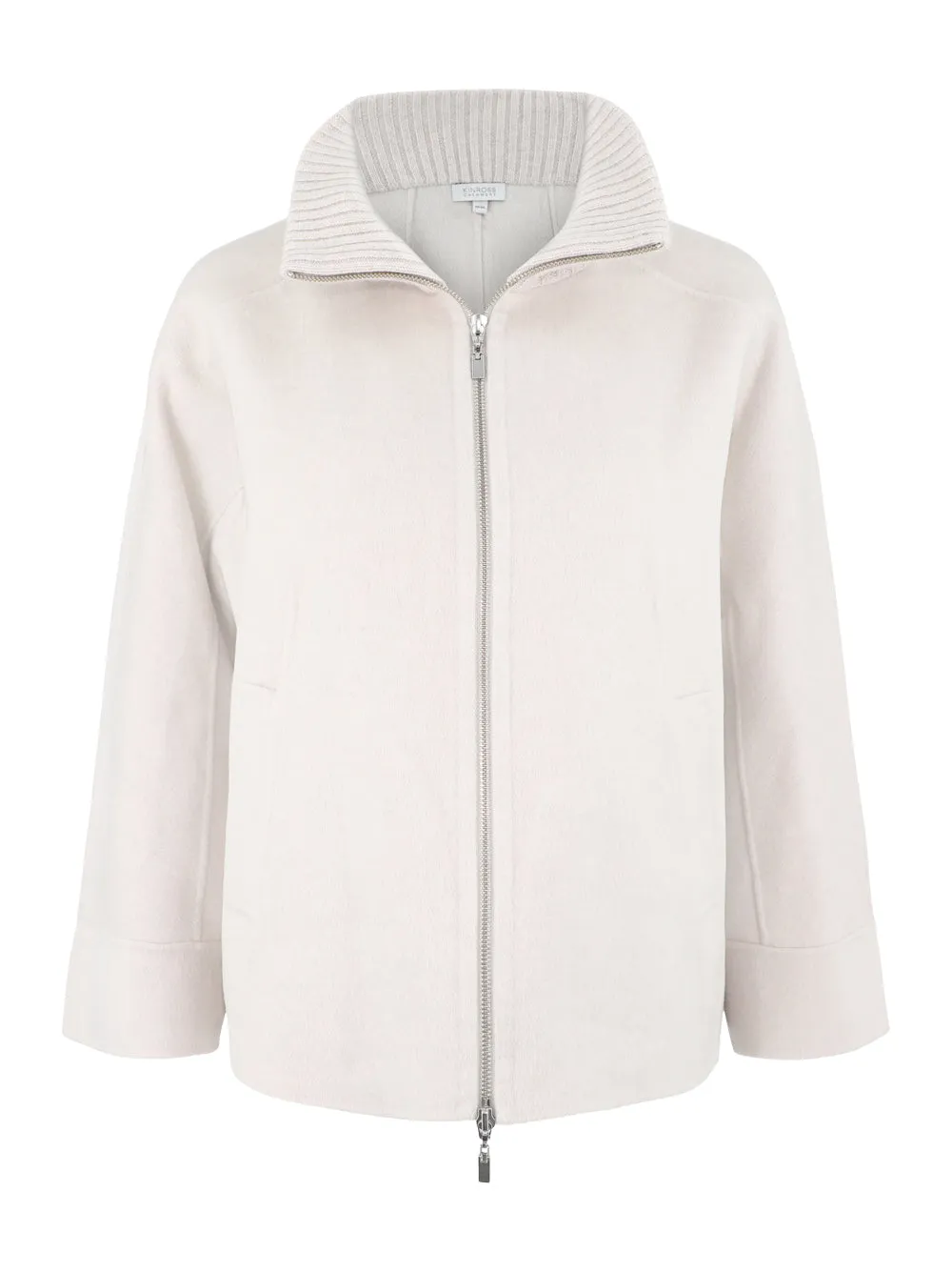Kinross Cashmere Short Knit Trim Zip Mock Coat in Birch