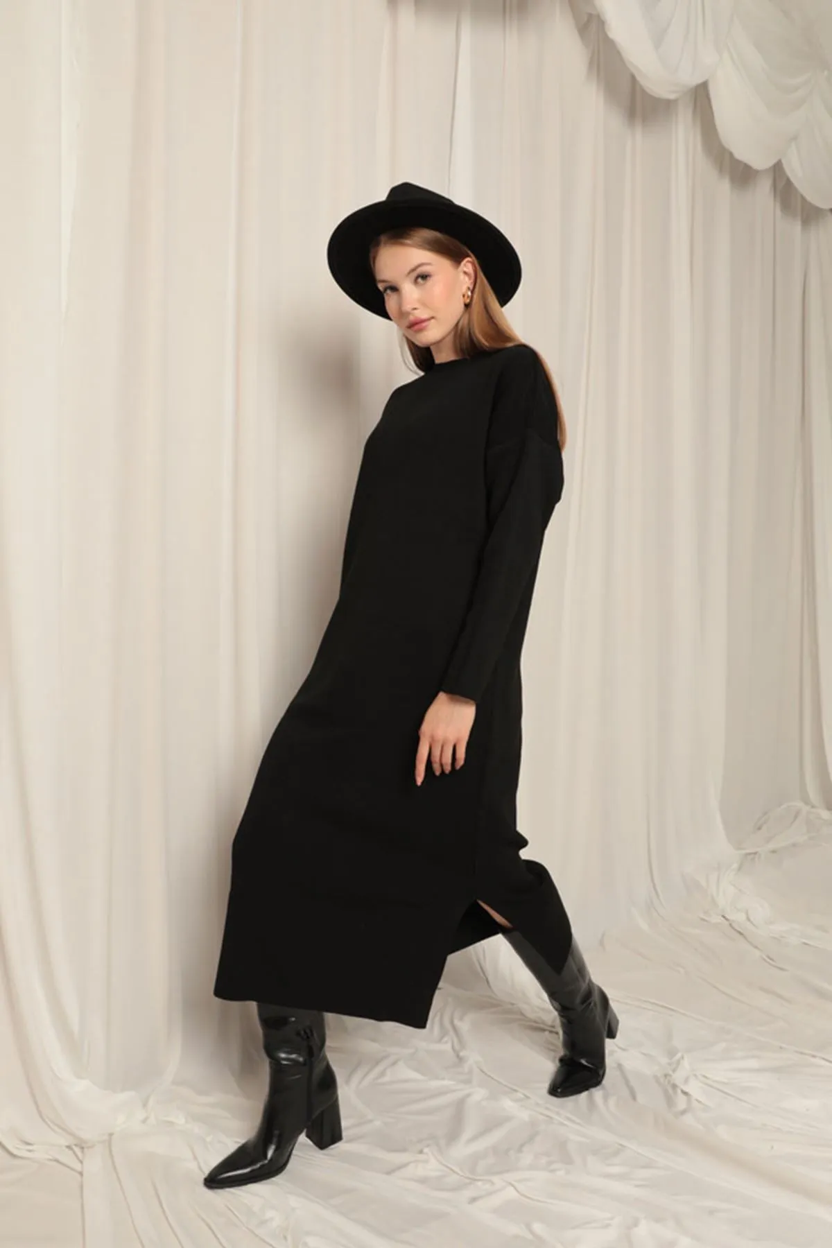 KKT Knit Fabric Turtleneck Black Dress - Framingham