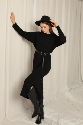 KKT Knit Fabric Turtleneck Black Dress - Framingham