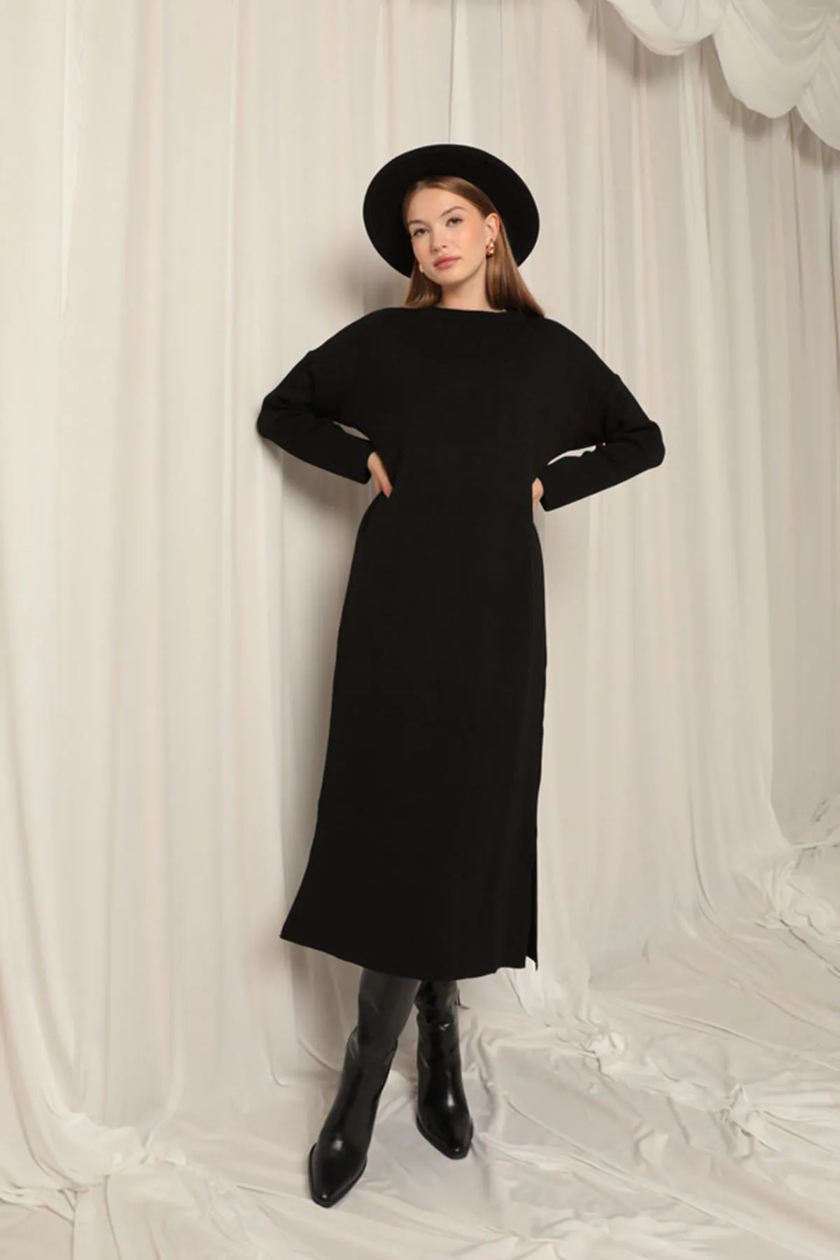 KKT Knit Fabric Turtleneck Black Dress - Framingham
