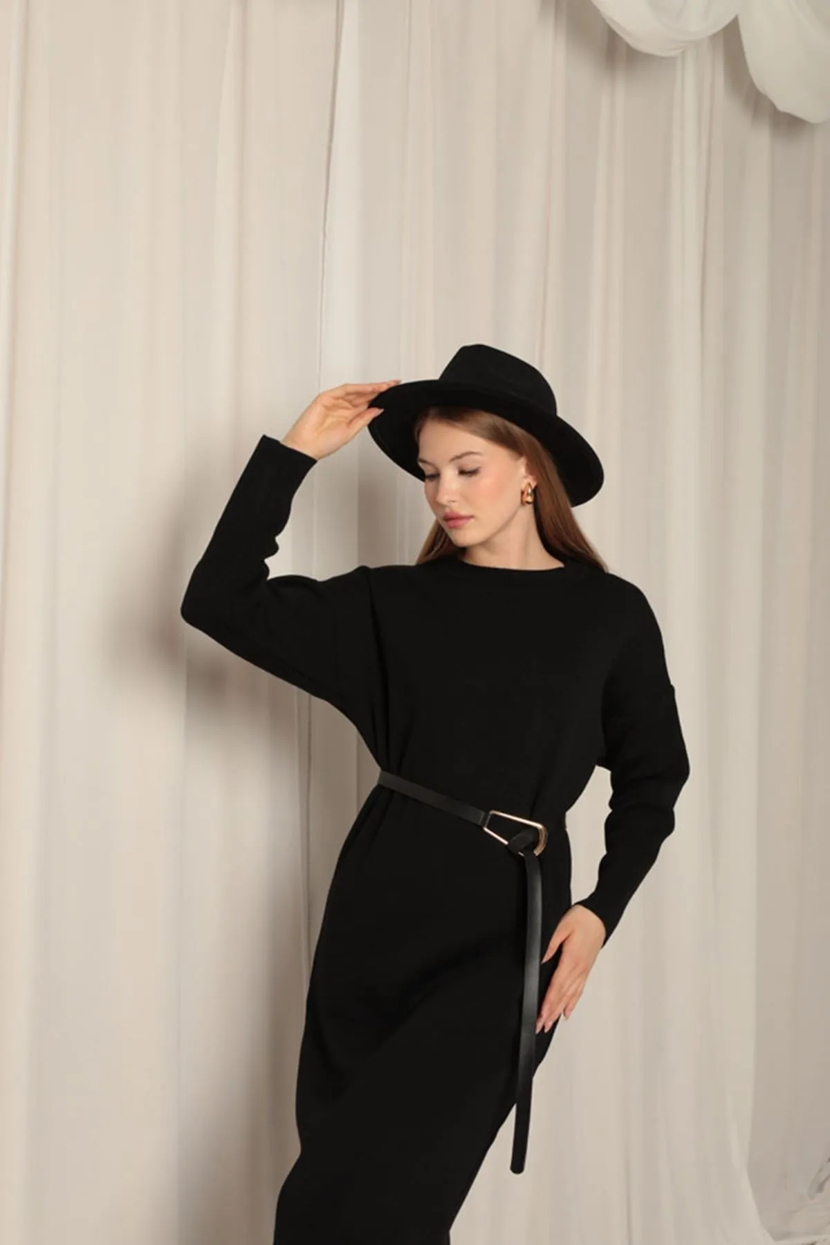KKT Knit Fabric Turtleneck Black Dress - Framingham