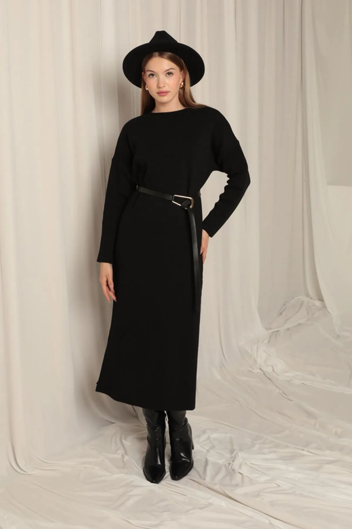 KKT Knit Fabric Turtleneck Black Dress - Framingham