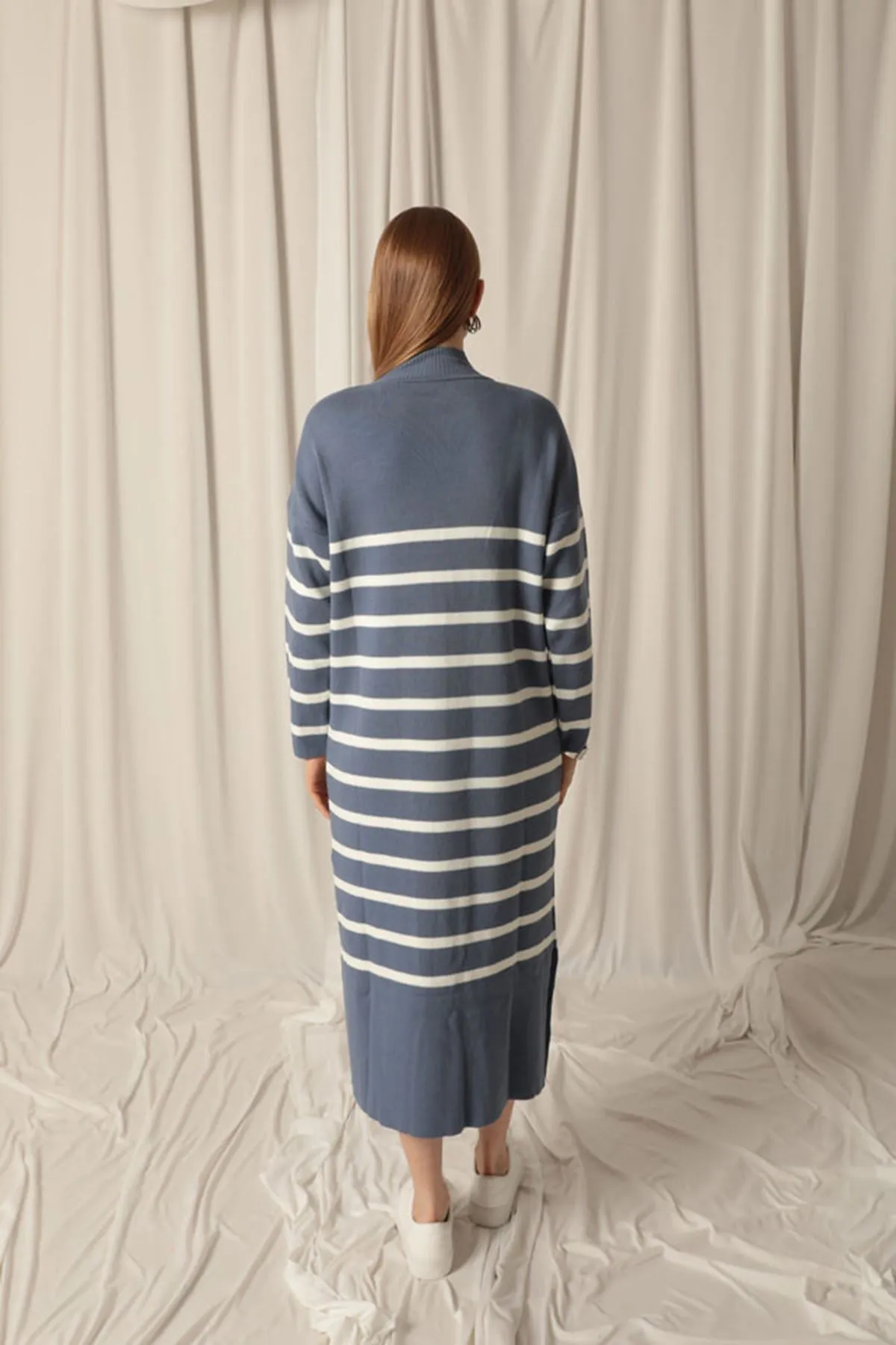 KKT Knit Fabric Turtleneck Striped Indigo Dress - Bottrop