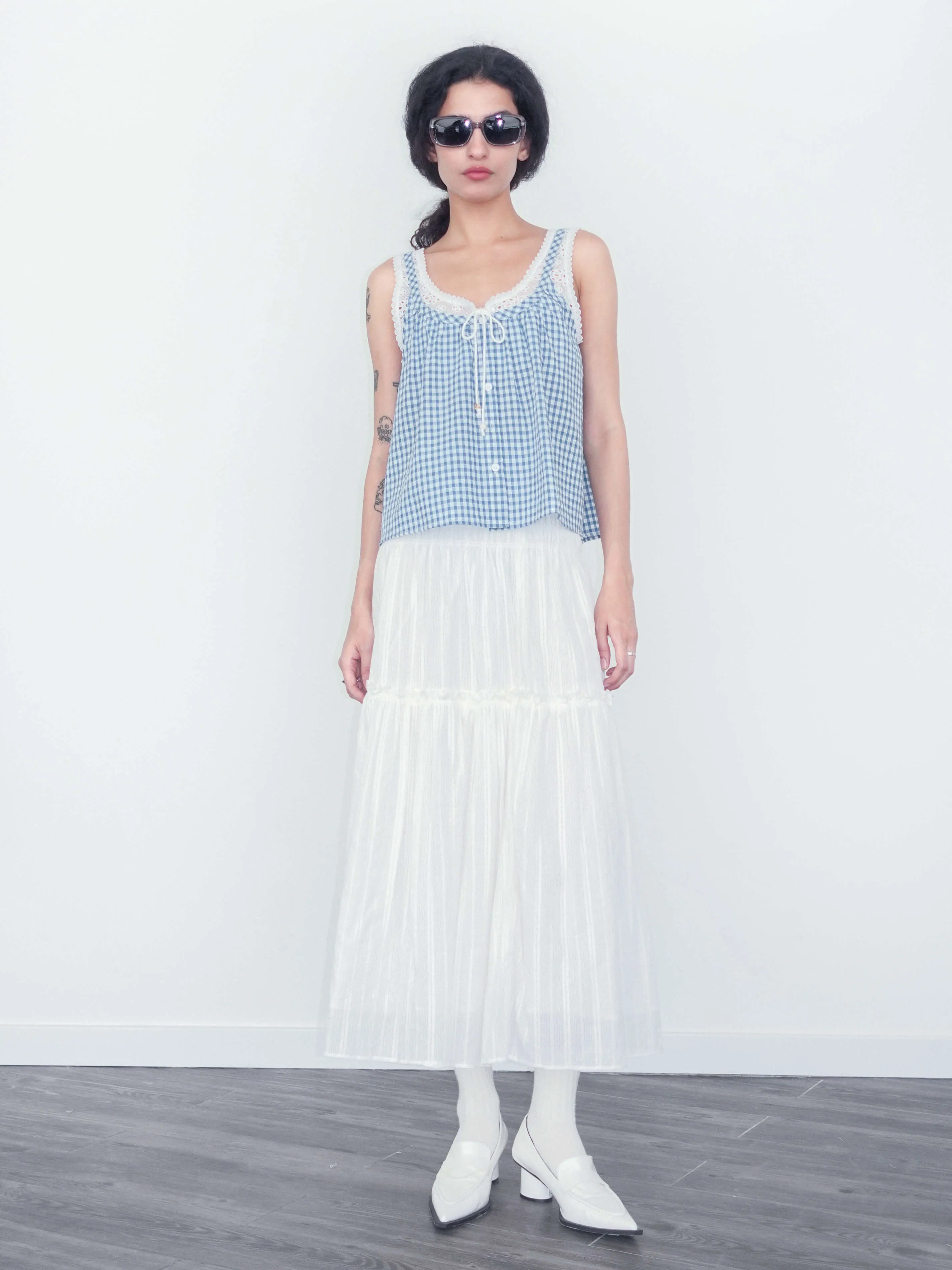 Lace Patchwork Checked Tank Top