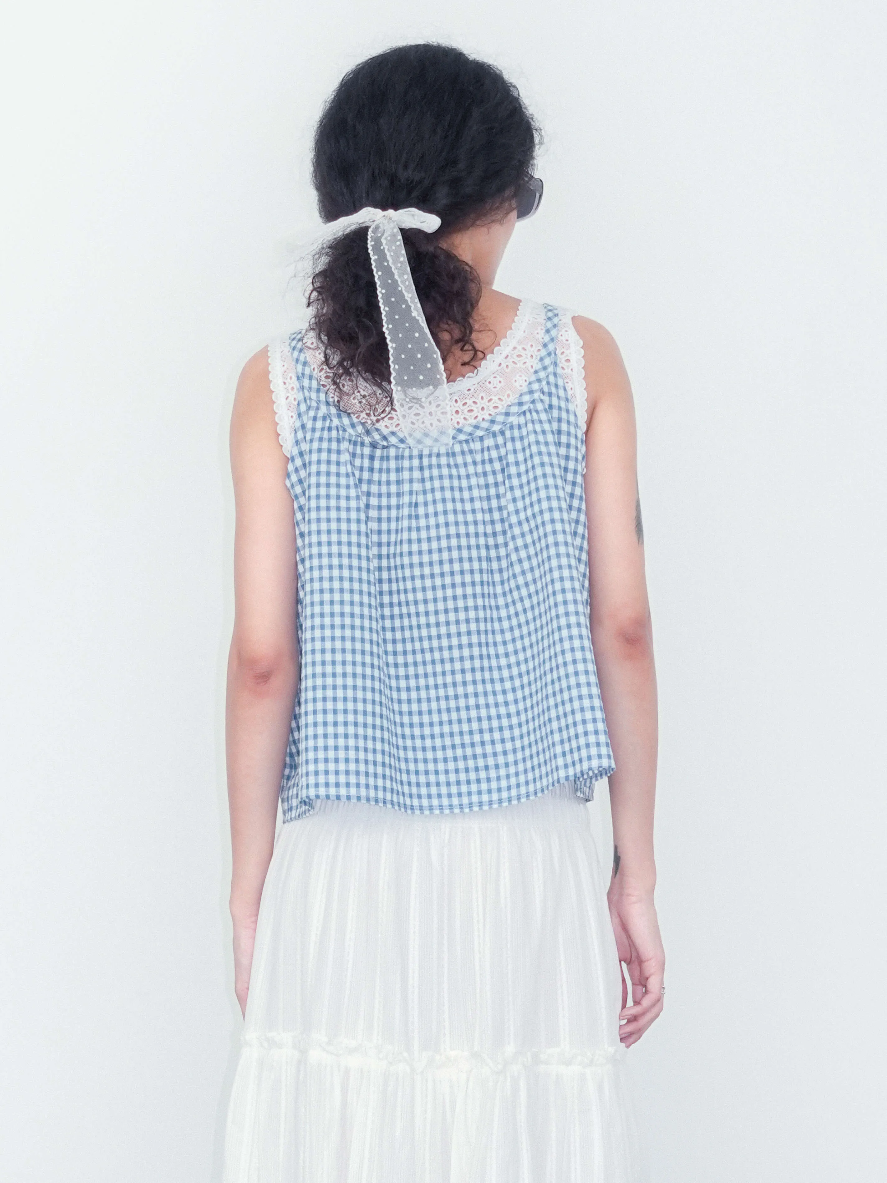 Lace Patchwork Checked Tank Top
