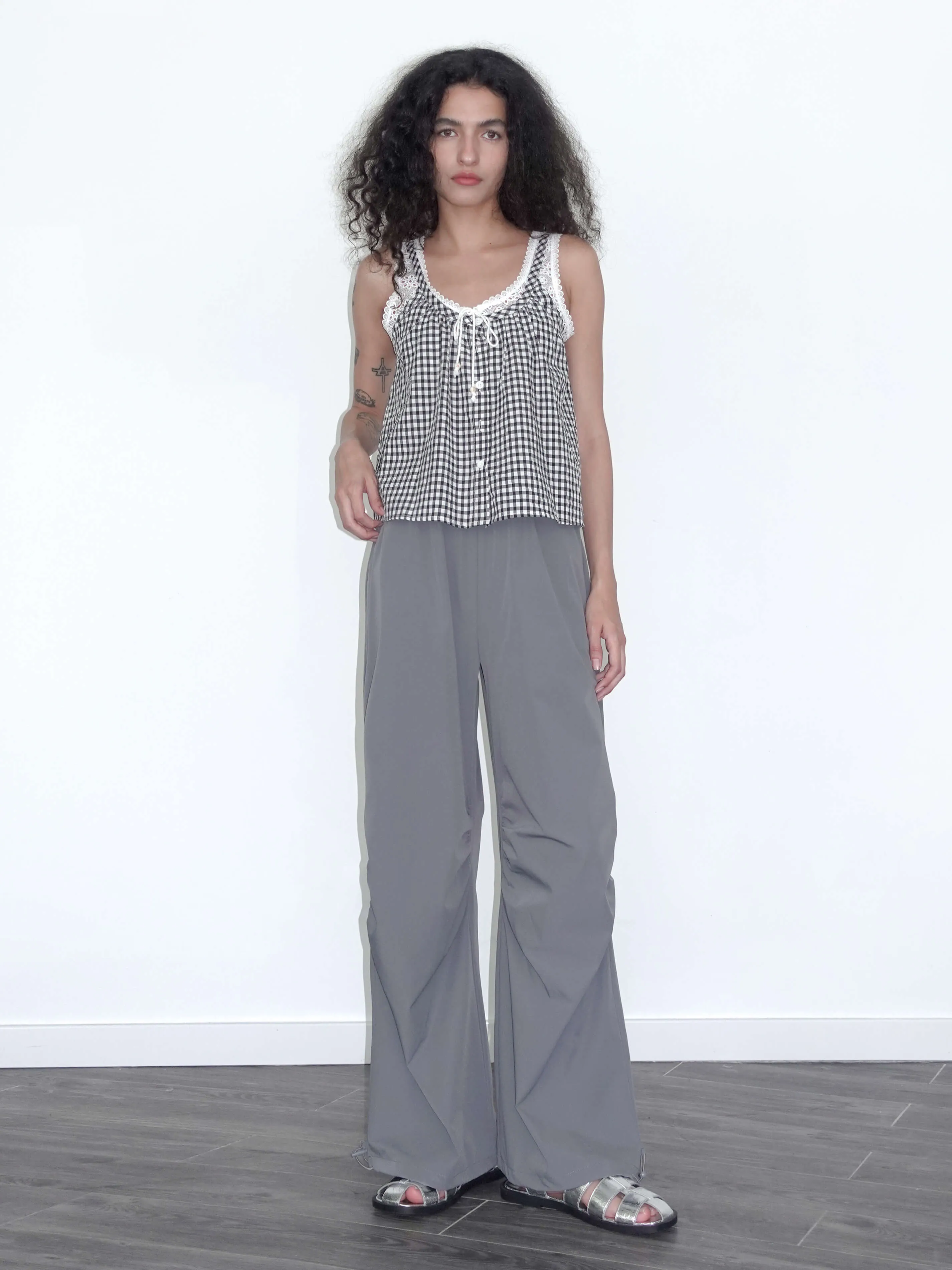 Lace Patchwork Checked Tank Top