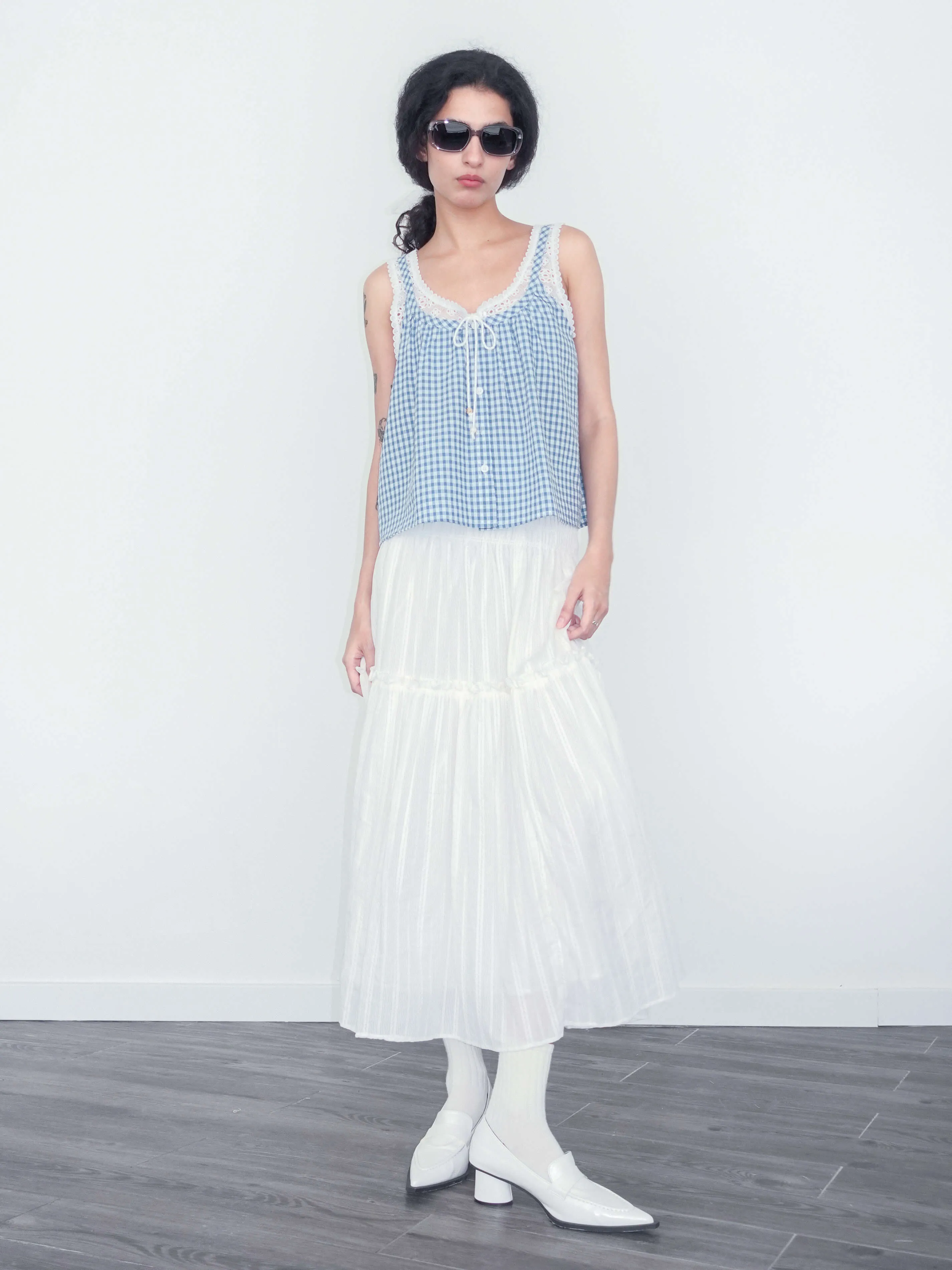 Lace Patchwork Checked Tank Top