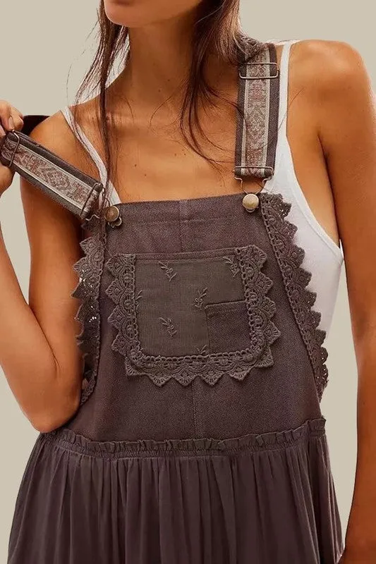 Lace Trimmed Overall Dress-10008