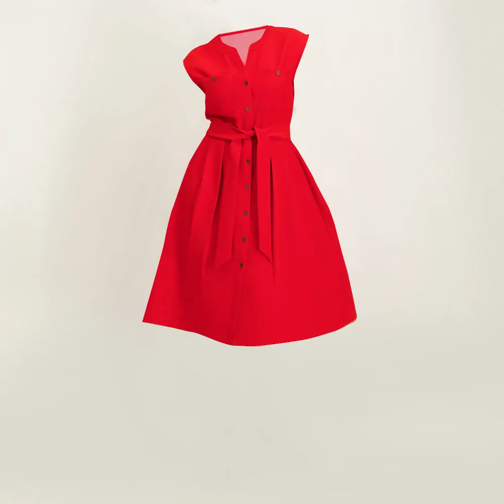 LADIES CIARRA RED SHIRT DRESS