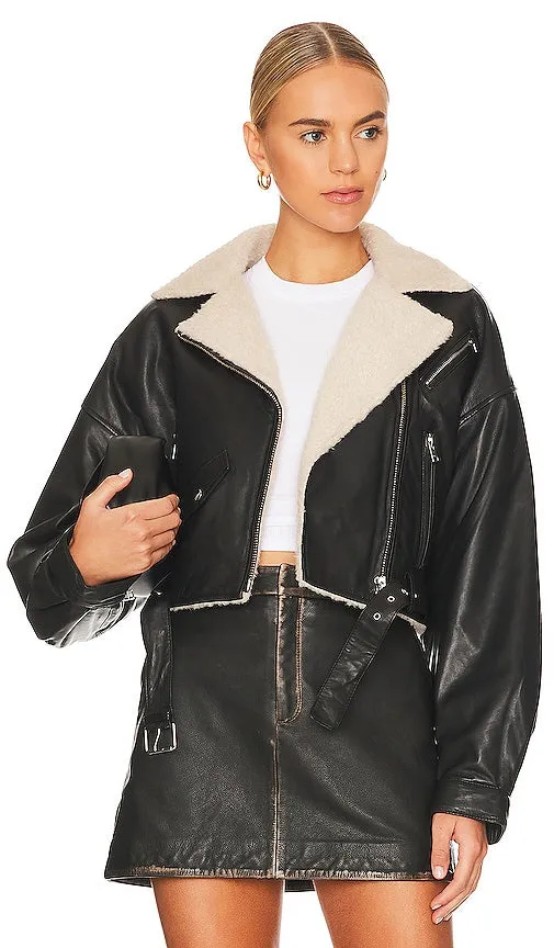LAMARQUE Dylan Sherpa Moto Jacket in Black