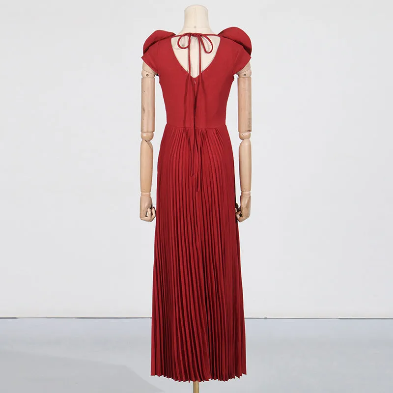 Large Floral V Neck Pleated Maxi Formal Dress