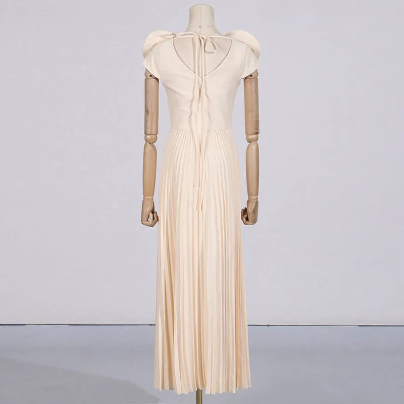 Large Floral V Neck Pleated Maxi Formal Dress