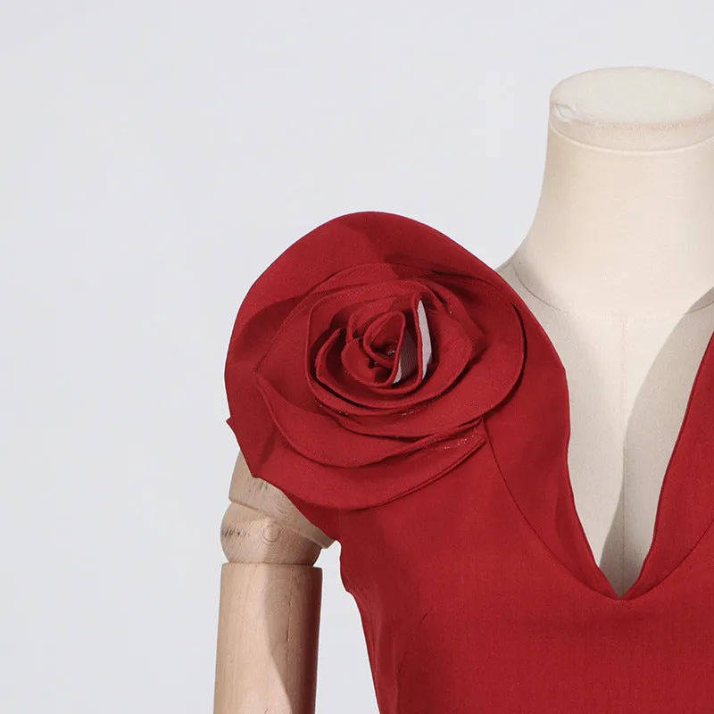 Large Floral V Neck Pleated Maxi Formal Dress