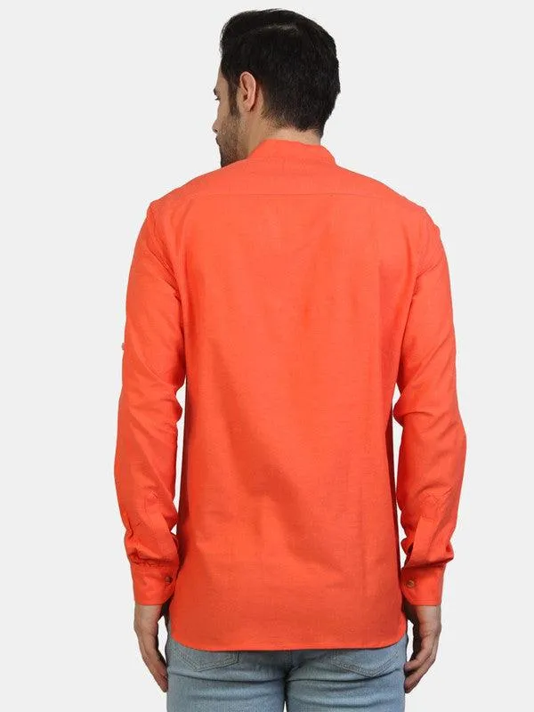 Life Roads full sleeve casualdark Orange cotton shirt for Men and boys