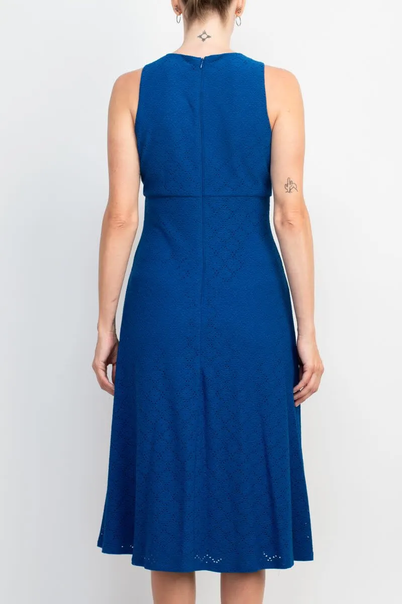 London Times Crew Neck Keyhole Front Sleeves Zipper Back Solid Jersey Dress