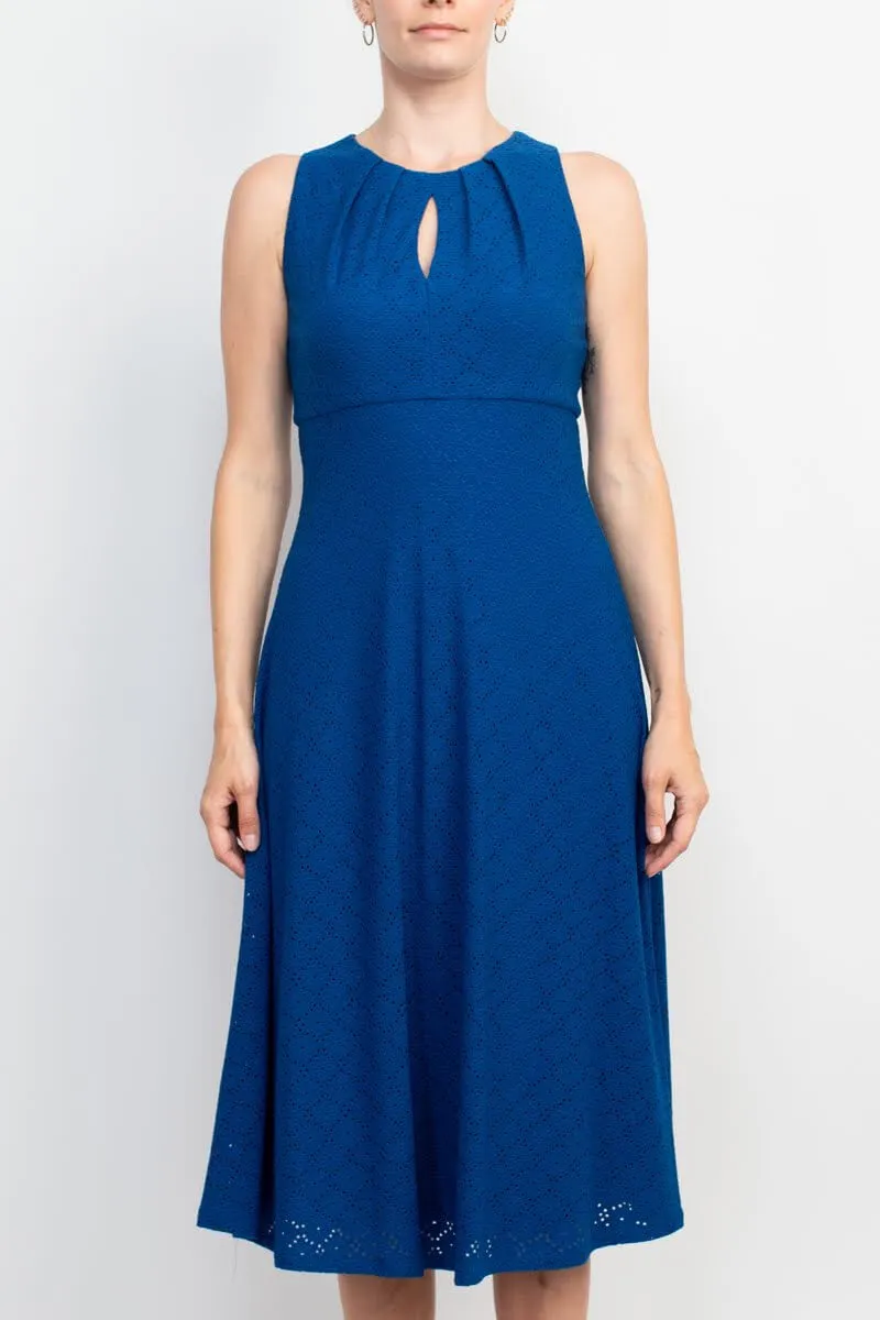 London Times Crew Neck Keyhole Front Sleeves Zipper Back Solid Jersey Dress