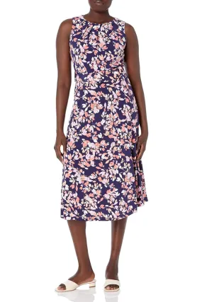 London Times Matte Jersey Sleeveless Keyhole Belted Midi Dress