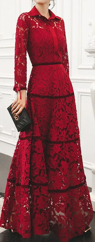 Long Red Lace Shirt-Dress