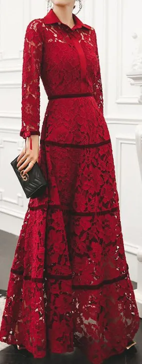 Long Red Lace Shirt-Dress
