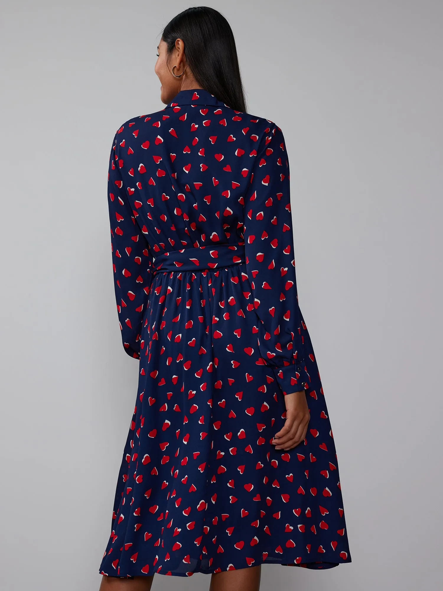 Long Sleeve Heart Print Shirt Dress