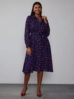 Long Sleeve Heart Print Shirt Dress