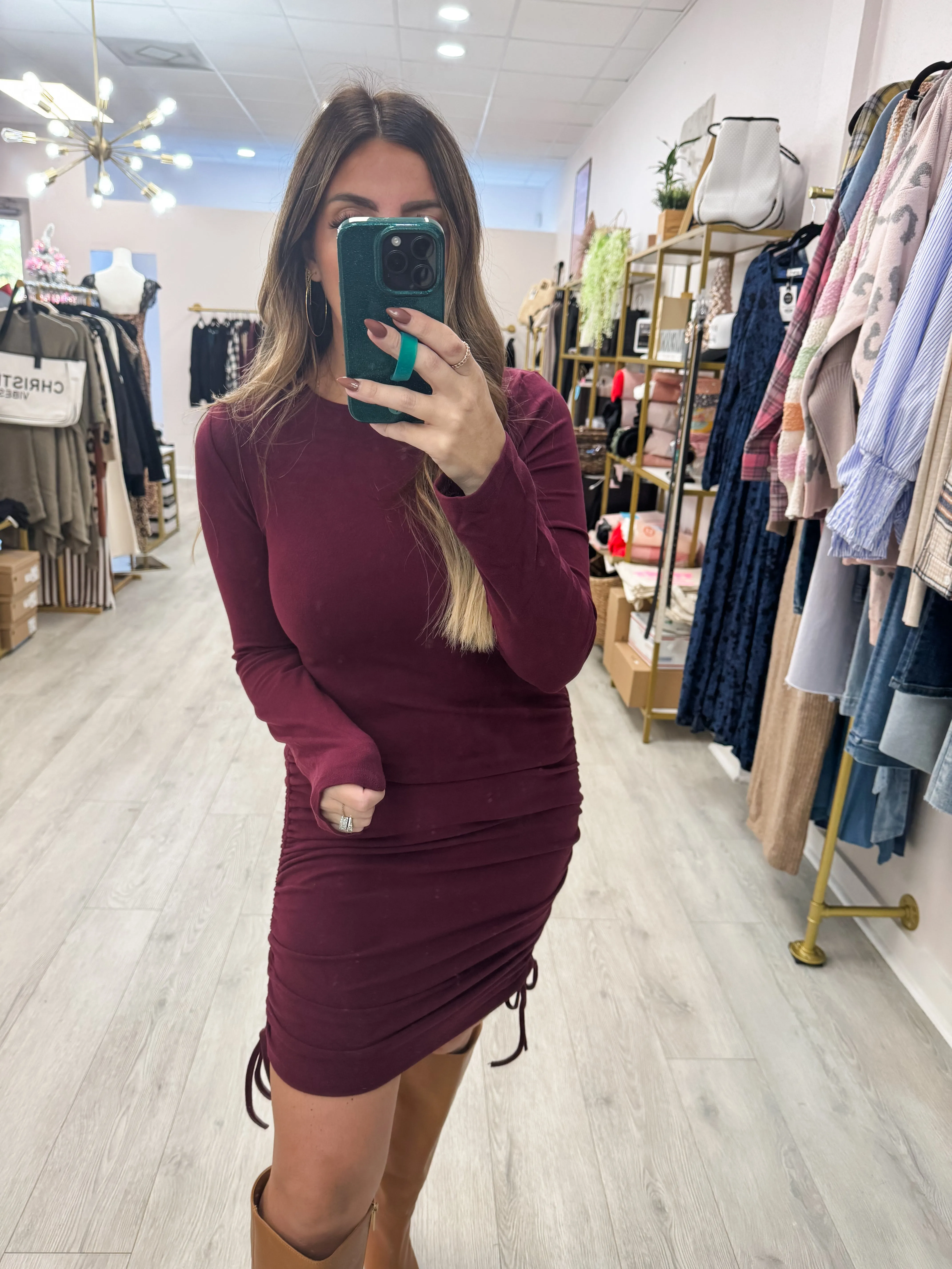 Long Sleeve Stretched Knit Dress