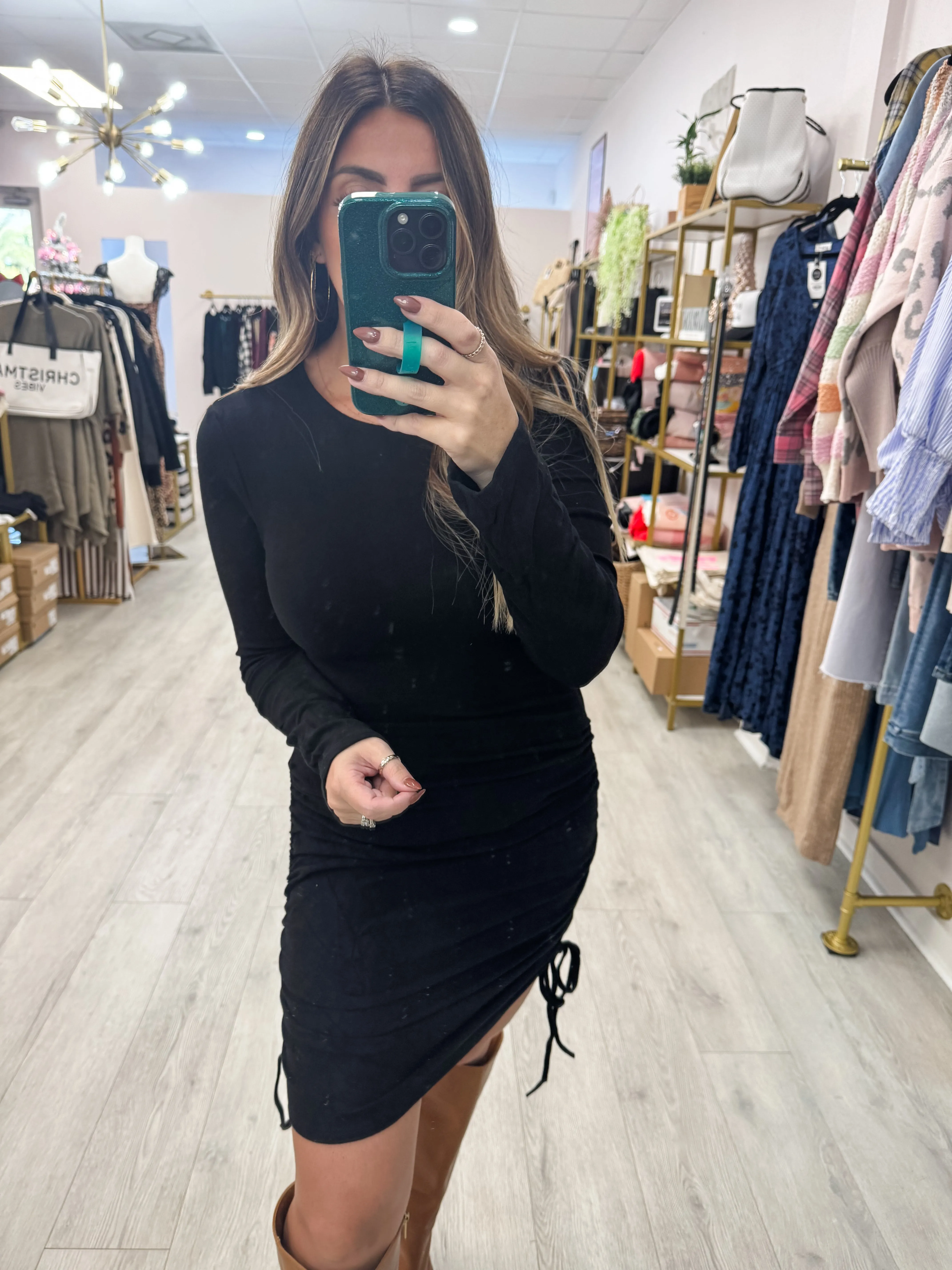 Long Sleeve Stretched Knit Dress