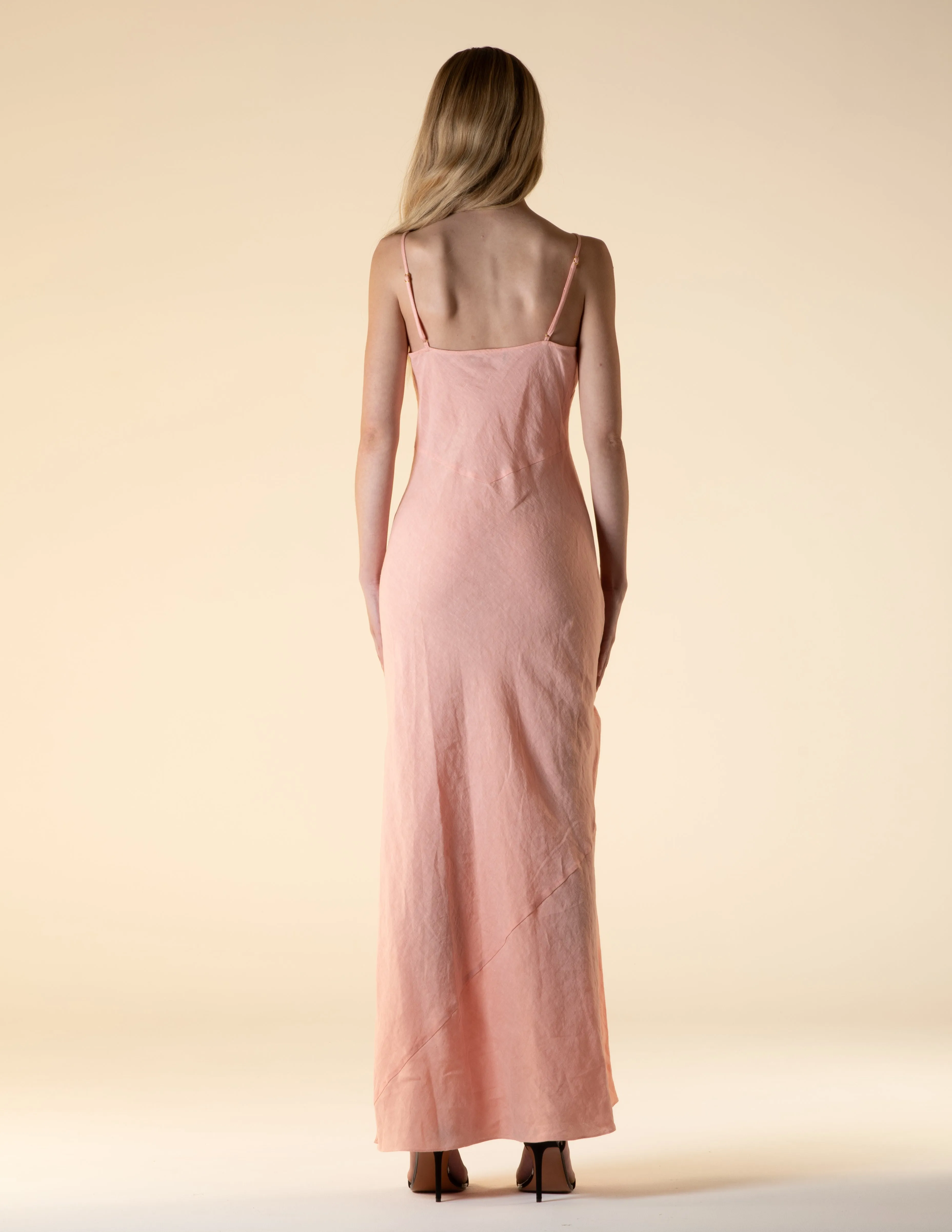 Lotus Bias Cut Linen Slip Dress Peony