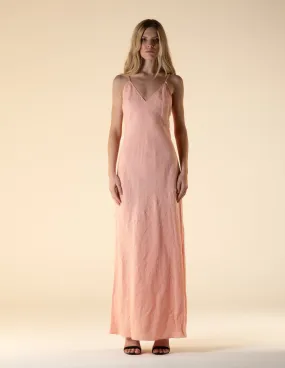 Lotus Bias Cut Linen Slip Dress Peony