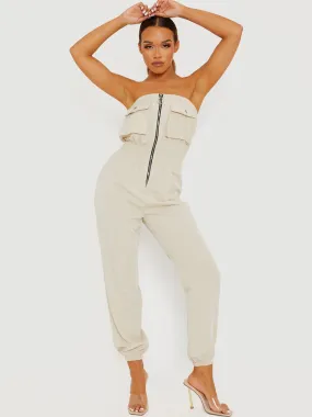 Mariem Utility Cargo Bandeau Jumpsuit In Stone
