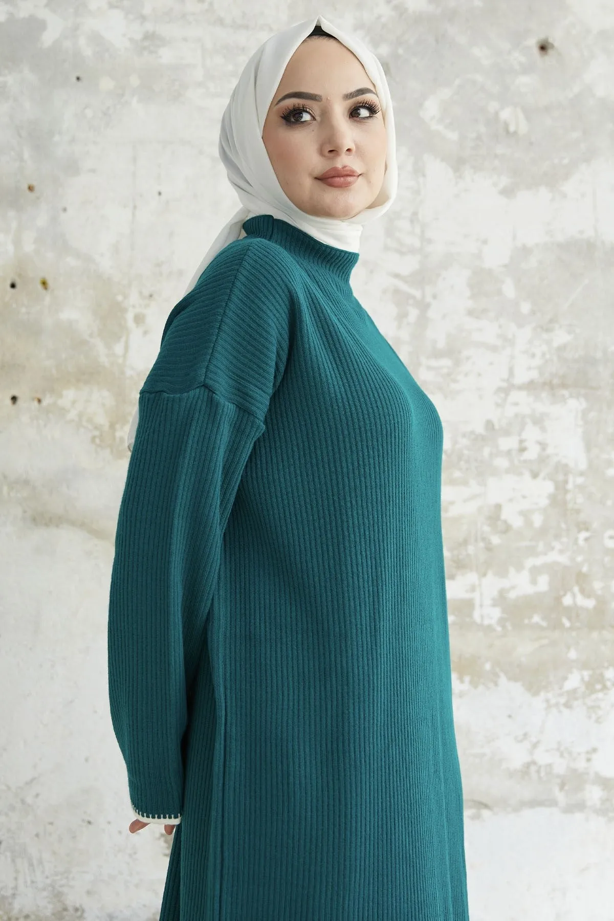 MDS Women Fisherman Collar Lace Detailed Knit Dress - Petrol - Panevėžys