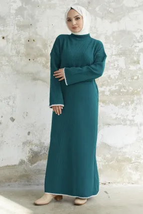 MDS Women Fisherman Collar Lace Detailed Knit Dress - Petrol - Panevėžys