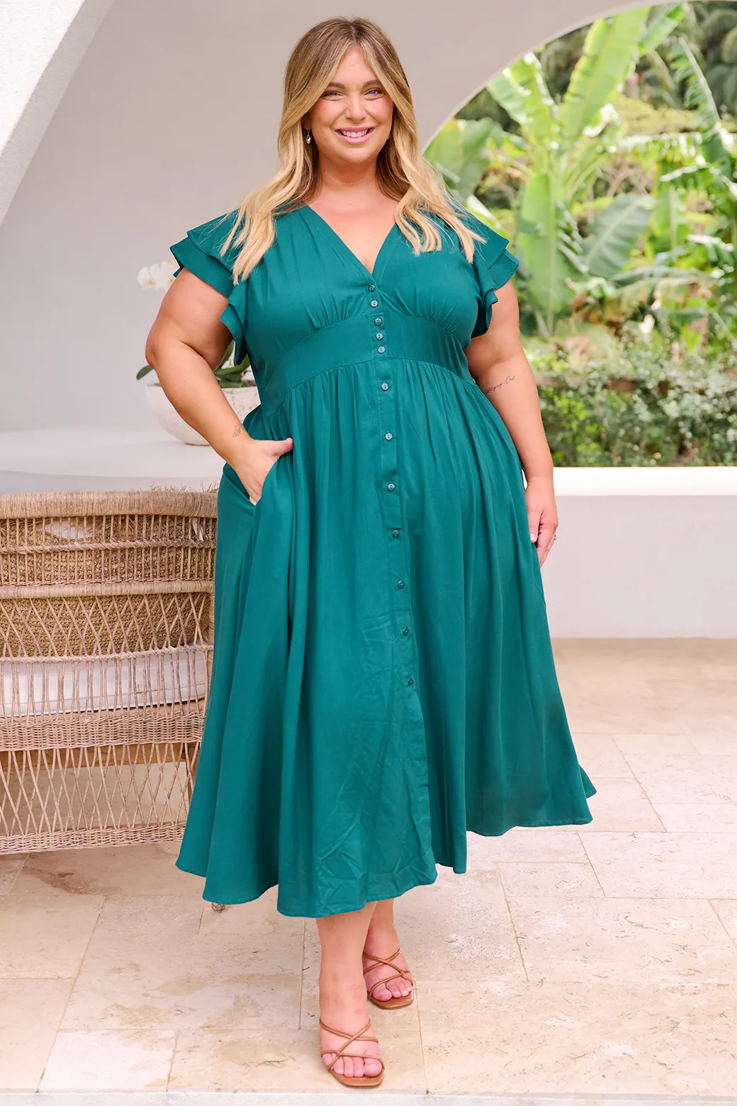 Melanie Midi Dress Dark Emerald