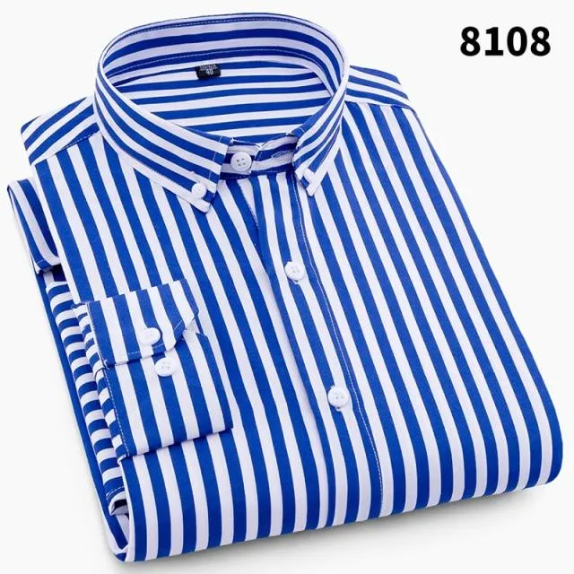 Men Fashion Casual Long Sleeved Printed Slim Fit Business Dress Shirt