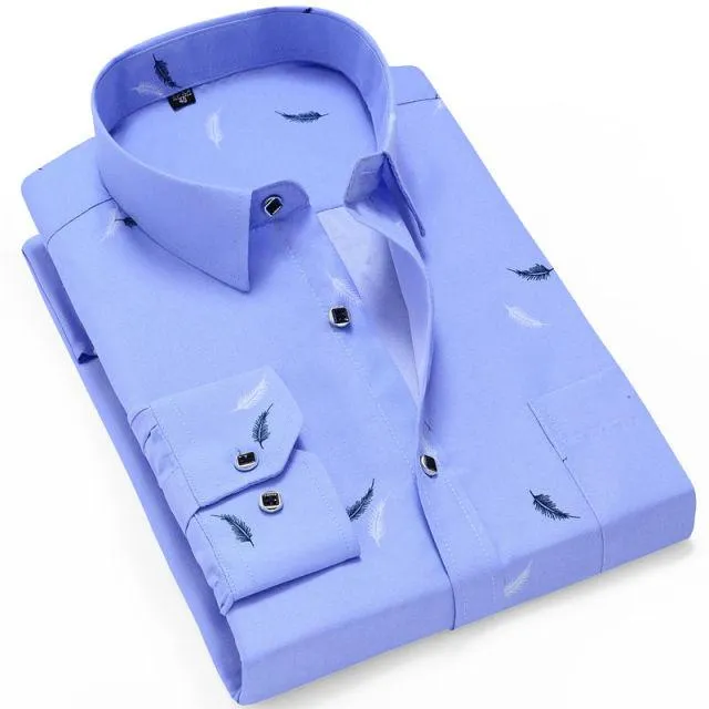 Men Fashion Casual Long Sleeved Printed Slim Fit Business Dress Shirt