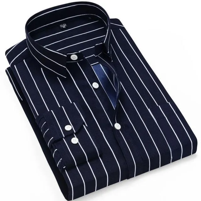 Men Fashion Casual Long Sleeved Printed Slim Fit Business Dress Shirt