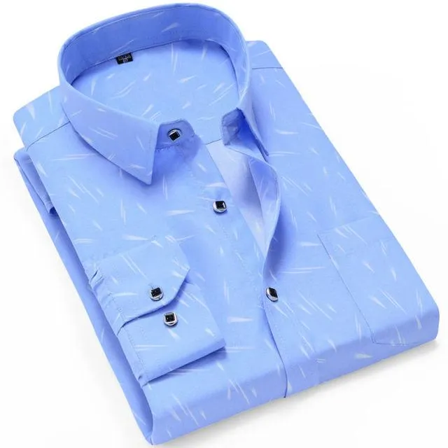 Men Fashion Casual Long Sleeved Printed Slim Fit Business Dress Shirt