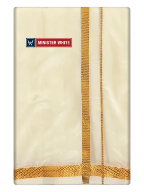 Mens Art Silk Cream Double Dhoti with 50K Gold Jari Border Gaya 50K