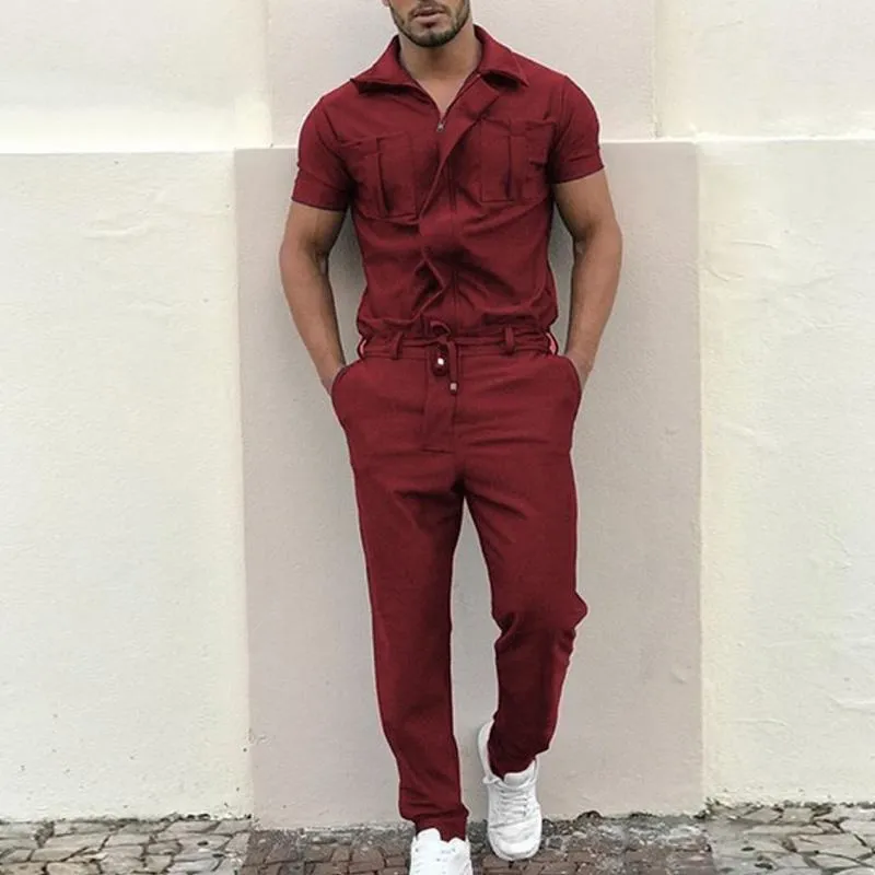 Men's Casual Loose Short-sleeved Trousers Cargo Overalls 87687291M